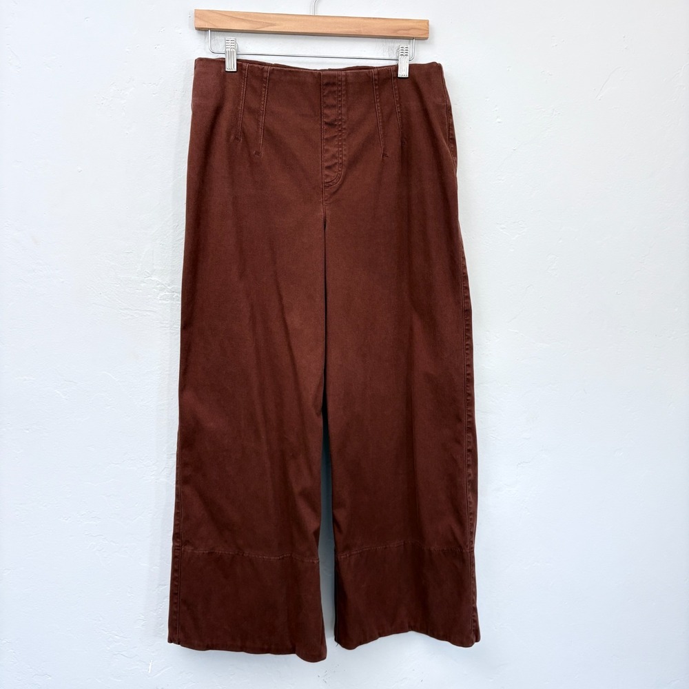 Spanx Stretch Twill Cropped Wide Leg Pants Women Size Large Brown Pull On 20989R